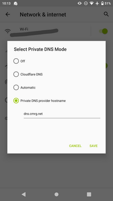 Android Private DNS settings
